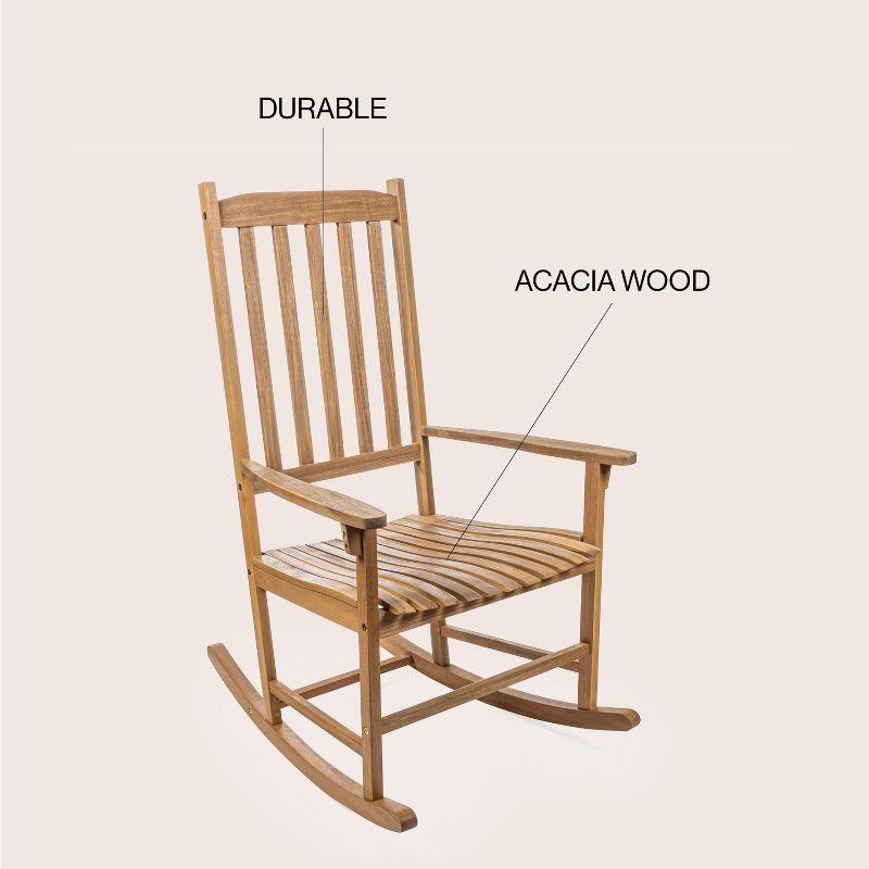Seagrove Farmhouse Classic Slat-Back 350-LBS Support Acacia Wood Outdoor Rocking Chair, Teak Brown - JONATHAN Y