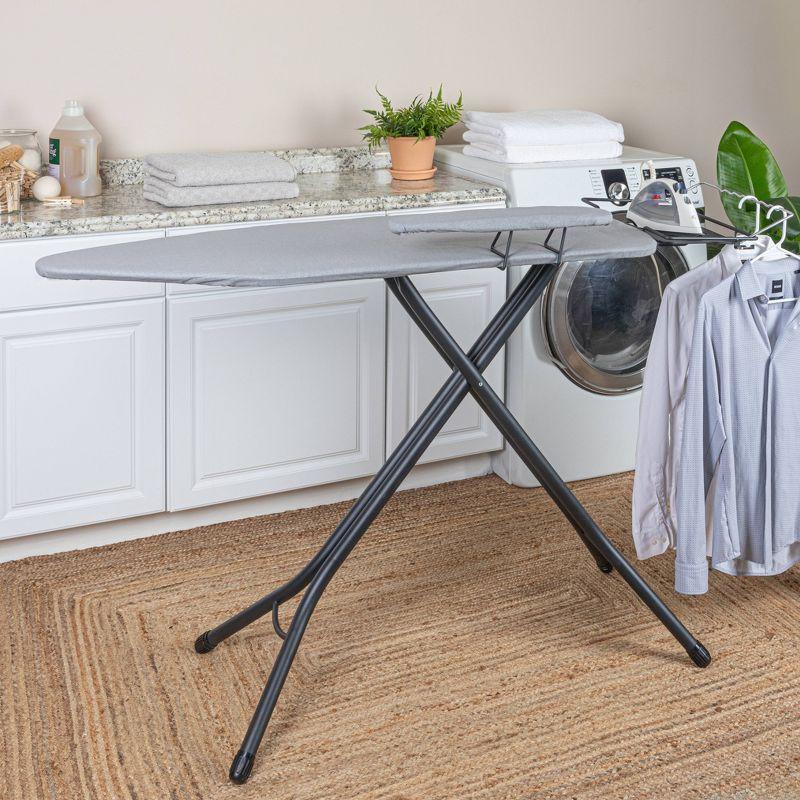 Household Essentials Wide Mega Ironing Board 4-Leg Matte Black Frame Gray Cover: Collapsible Metal, 59" x 18.75", 18.44 lbs