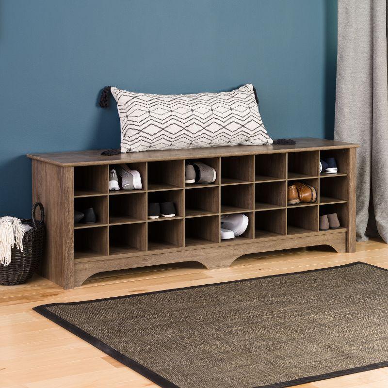 Drifted Gray Laminated Entryway Shoe Storage Cubby Bench