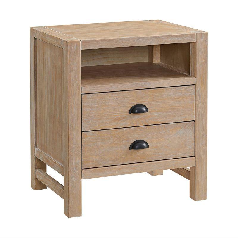 Arden 2 Drawer Wood Nightstand Light Driftwood - Alaterre Furniture: Solid Pine, Open Shelf, Farmhouse Style