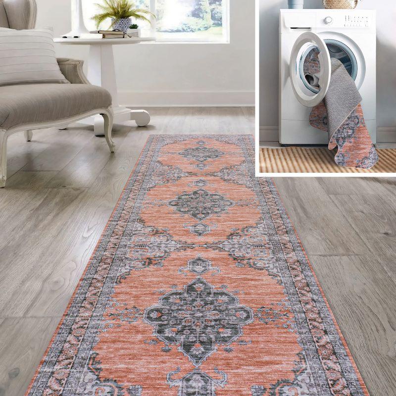 JONATHAN Y Wincer Chenille Cottage Medallion Machine-Washable Orange/Gray 2 ft. x 8 ft. Runner Rug