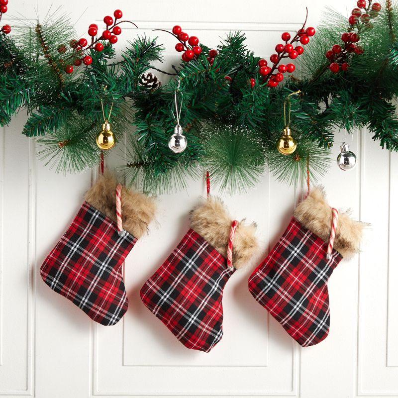 Okuna Outpost 12 Pack Mini Christmas Stockings, Red Buffalo Plaid Holiday Decor (6 x 8 in)