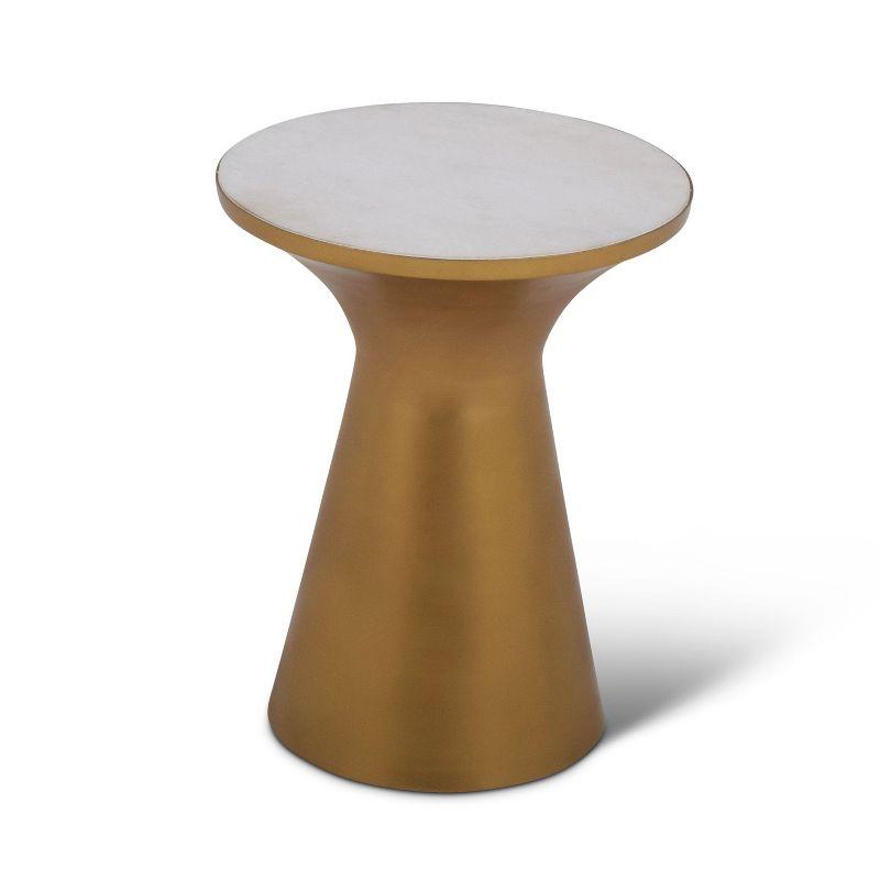 Jaipur 16" Round Gold Metal and Marble End Table