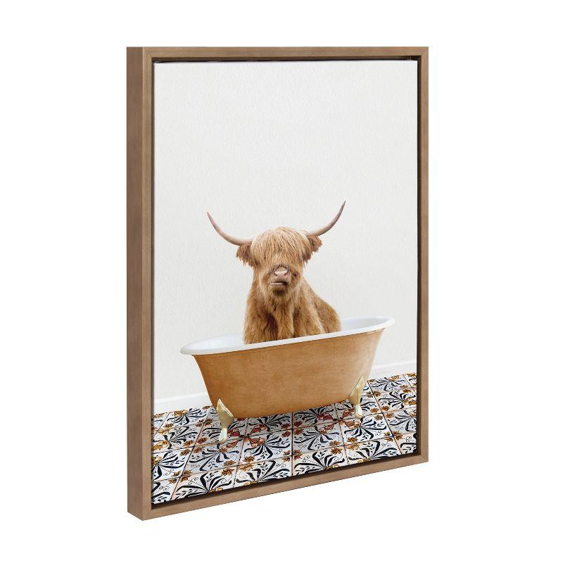 Highland Cow in Bath Framed Canvas Wall Art, 18x24