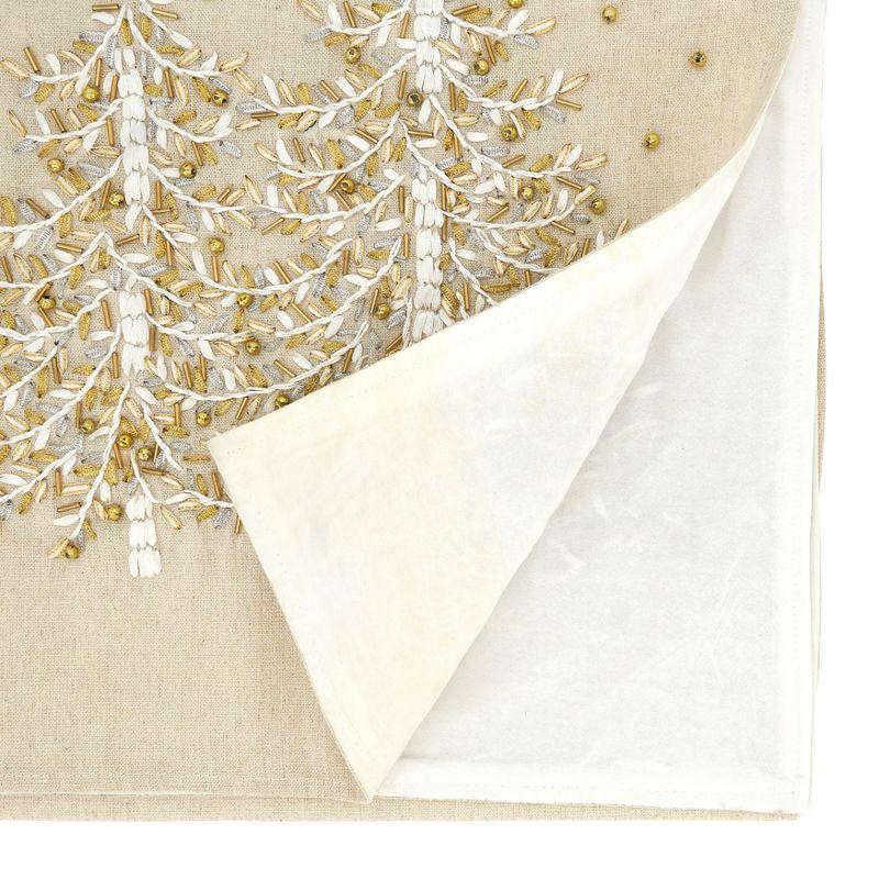 Natural Embroidered Christmas Tree Table Runner, 14" x 72"