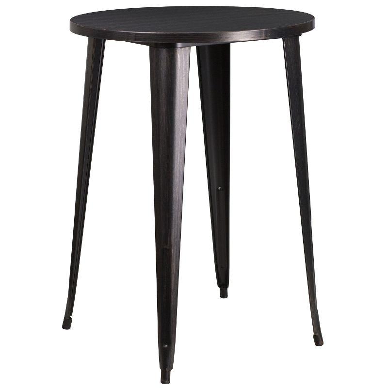 Flash Furniture Commercial Grade 30" Round Black-Antique Gold Metal Indoor-Outdoor Bar Table Set with 4 Square Seat Backless Stools