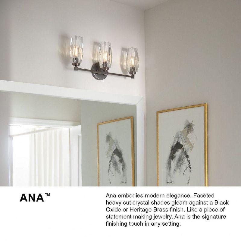 Hinkley Ana 3-Light Bath Vanity w/ Faceted Heavy-Cut Diamond-Shaped Crystal Shades - Black Oxide