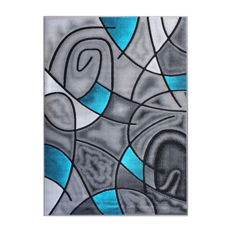 Masada Blue and Grey Abstract Modern Area Rug, 8x10