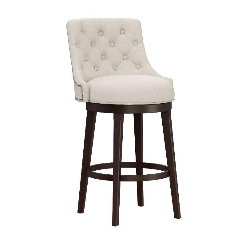 Halbrooke 30" Brown Wood Swivel Barstool with Cream Fabric