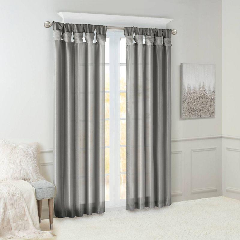 Charcoal Faux Silk Room-Darkening Tab Top Drapes