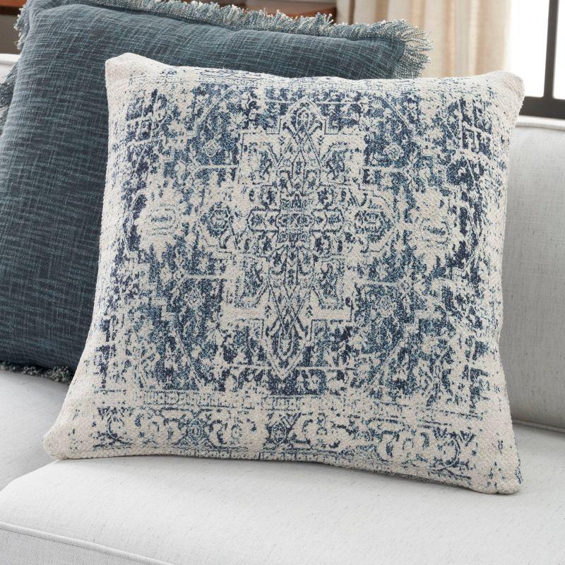 20"x20" Oversize Nicole Curtis Vintage Medallion Indoor Square Throw Pillow Ivory/Navy - Nicole Curtis: Handmade, 100% Cotton, Zipper Closure