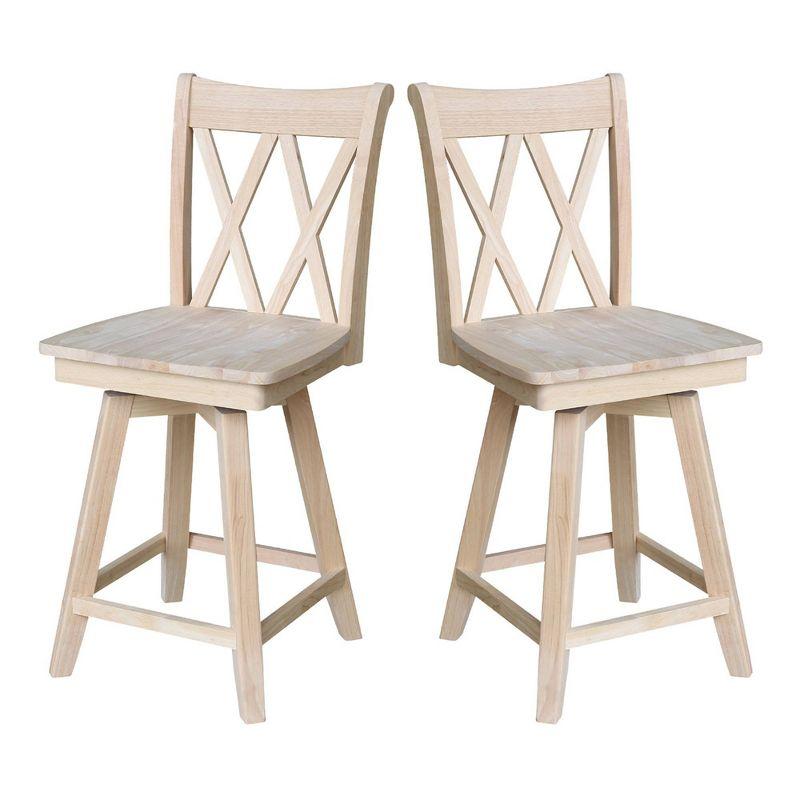 24" Double X Back Counter Height Barstool with Swivel and Auto Return Unfinished - International Concepts: Hardwood Frame