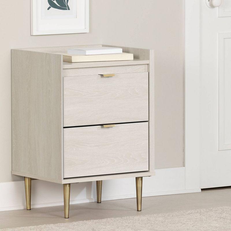 Winter Oak 2-Drawer Nightstand with Brass Legs