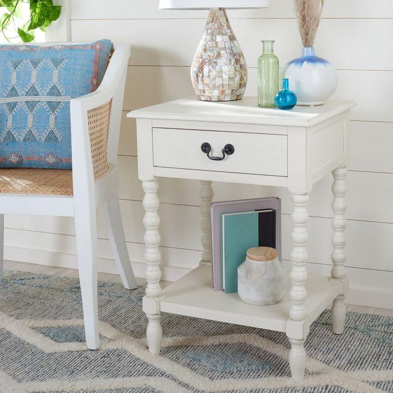 Distressed White Modern Farmhouse Accent Table with Storage