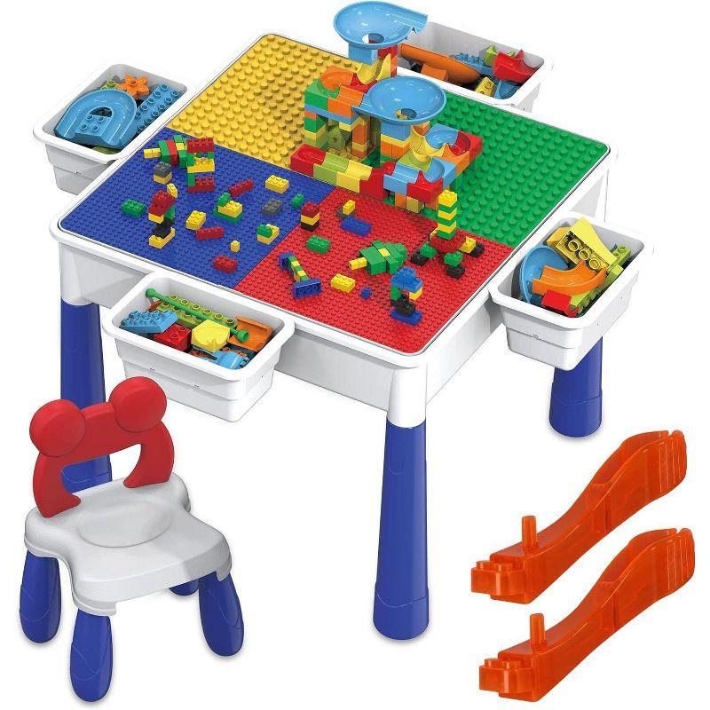 PICASSO-TILES Bricks Building Blocks with Marble Run 581PCS, Activity Table and Chair for Kids, Construction STEM Educational Toy