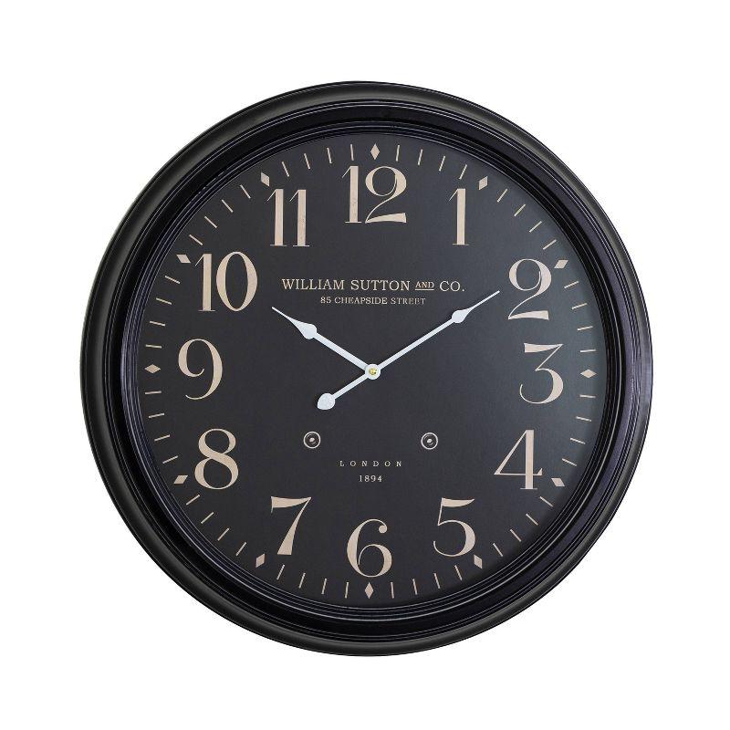 25" Round Iron Wall Clock Black - Yosemite Home Decor: Modern Analog Indoor Timepiece, 1 AA Battery Required