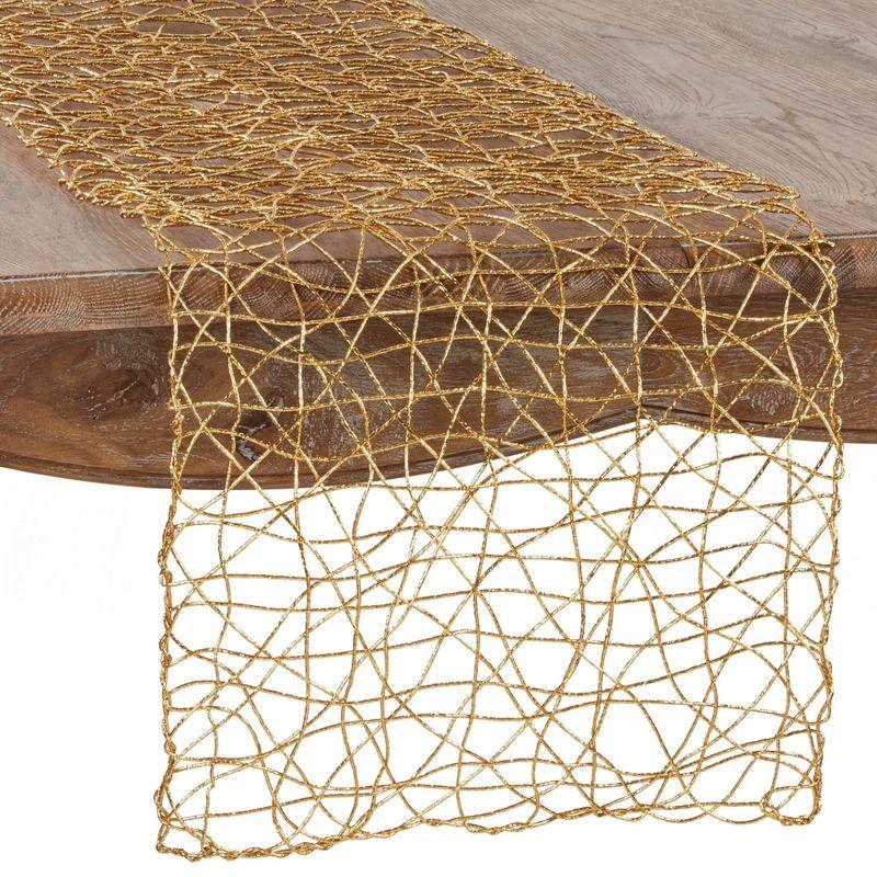 16"x72" Wire Nest Table Runner Gold - Saro Lifestyle: Modern Geometric Polyester, Non-Woven Fabric, Spot Clean