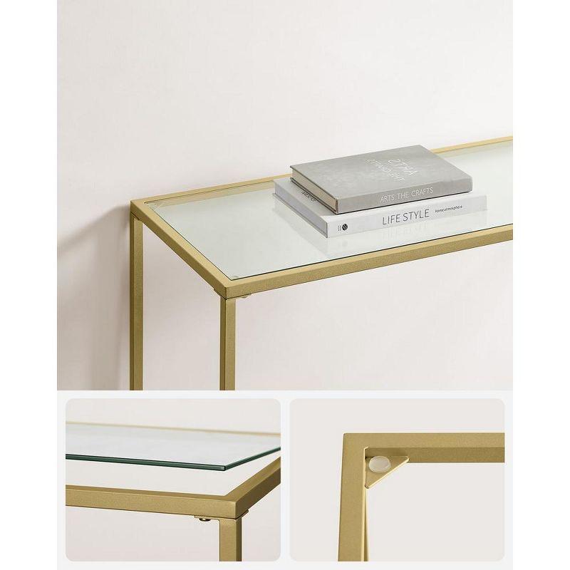 VASAGLE Console Sofa Table, Modern Entryway Table, Tempered Glass Table, Metal Frame