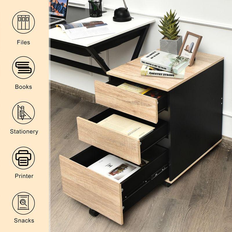 Costway 3-Drawer Mobile File Cabinet Vertical Filling Cabinet for Home Office