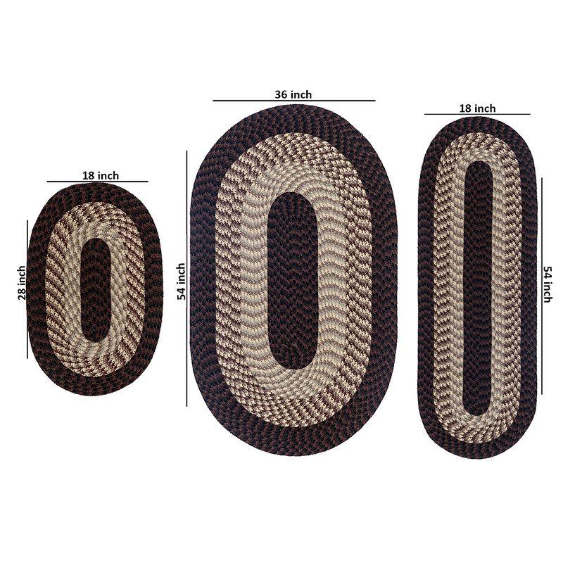 Better Trends Alpine Braid 3-PC Rug Set – Stain-Resistant & Reversible Rugs, 100% Polypropylene in Chocolate Stripe