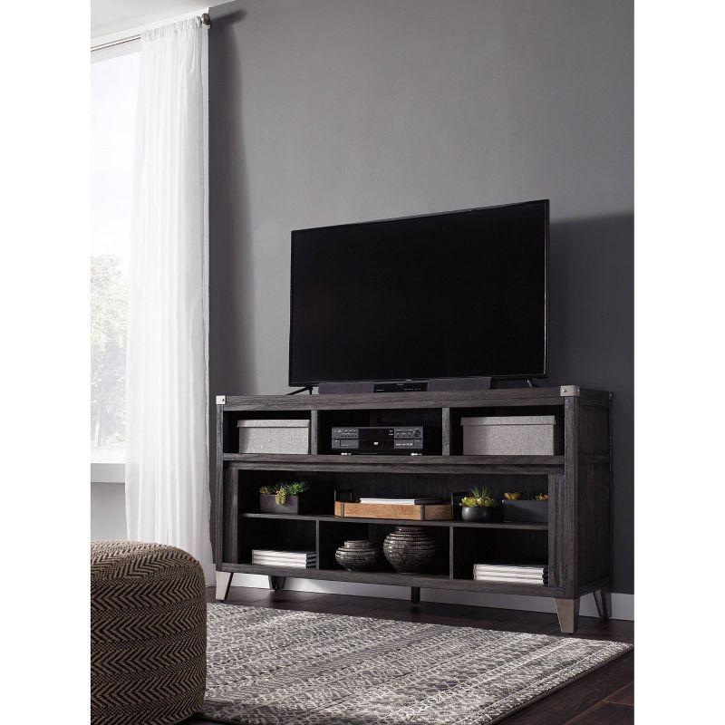 Signature Design by Ashley Todoe Fireplace TV Stand for TVs up to 70" Dark Gray: Mid-Century Modern, Wood Composite, Metal Hardware