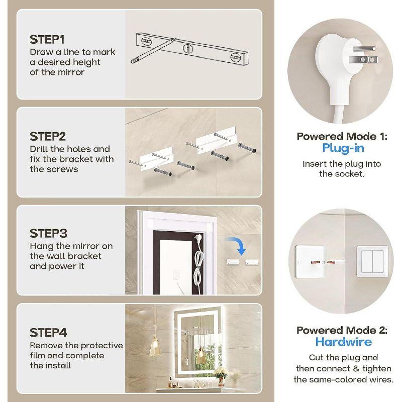 USHOWER 28x36 Inches LED Lighted Bathroom Mirror - Frontlit & Backlit, Anti-Fog, Adjustable Brightness and Color - Safety Tempered Glass Vanity Mirror