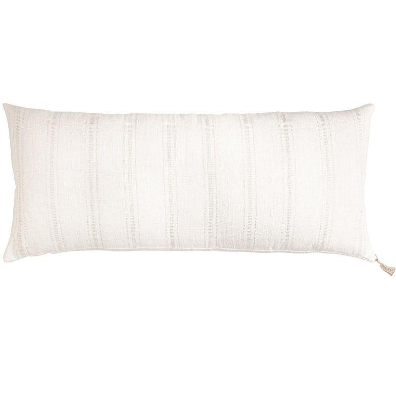 White with Beige Stripes Linen Pillow 13x30