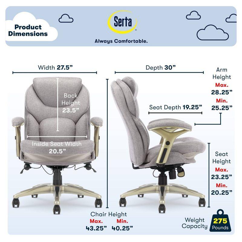 Works Executive Office Chair Light Gray : Serta, Ergonomic, Pneumatic Height Adjustment, Bonded Leather