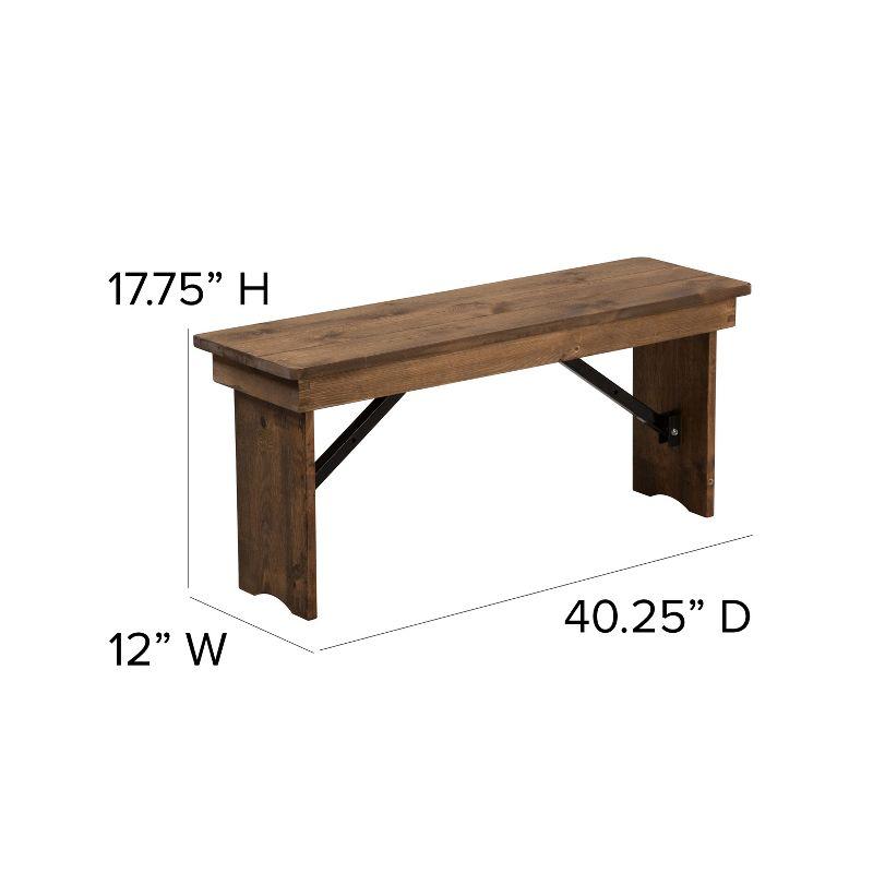 Merrick Lane 40" x 12" Antique Rustic Solid Pine Folding Farmhouse Style Bench