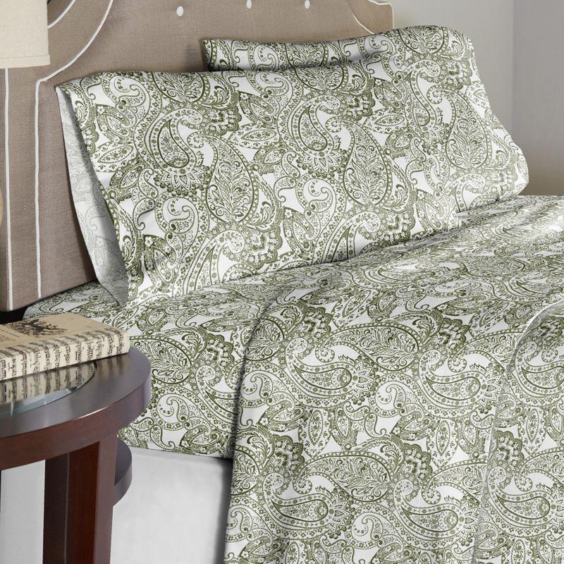 Pointehaven Boho Paisley Combed Cotton Percale Printed Sheet Set