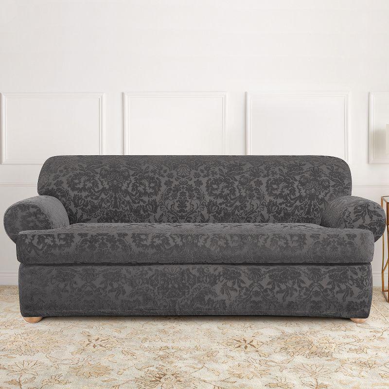 Stretch Jacquard Damask T-Sofa Slipcover - Sure Fit