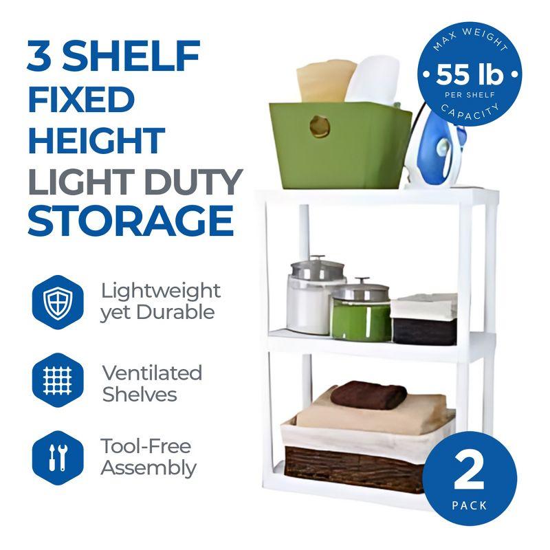 Gracious Living Gracious Living 3 Shelf Fixed Height Solid Light Duty Home Storage Unit