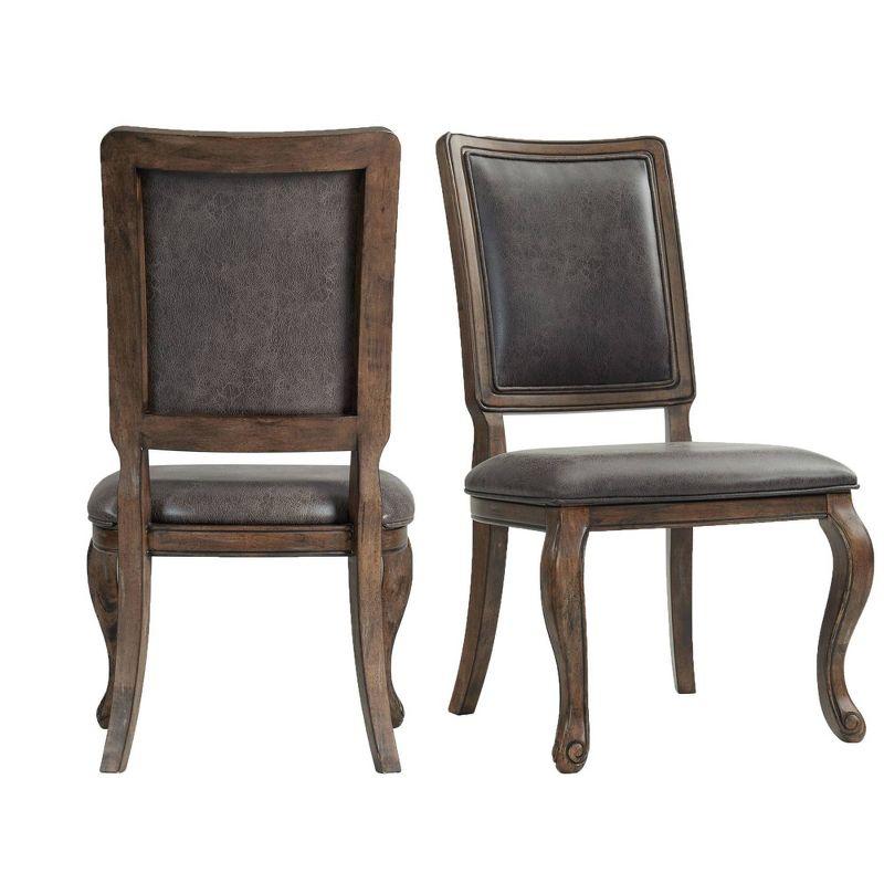 Rustic Walnut Wood & Distressed Gray Faux Leather Side Chair Set