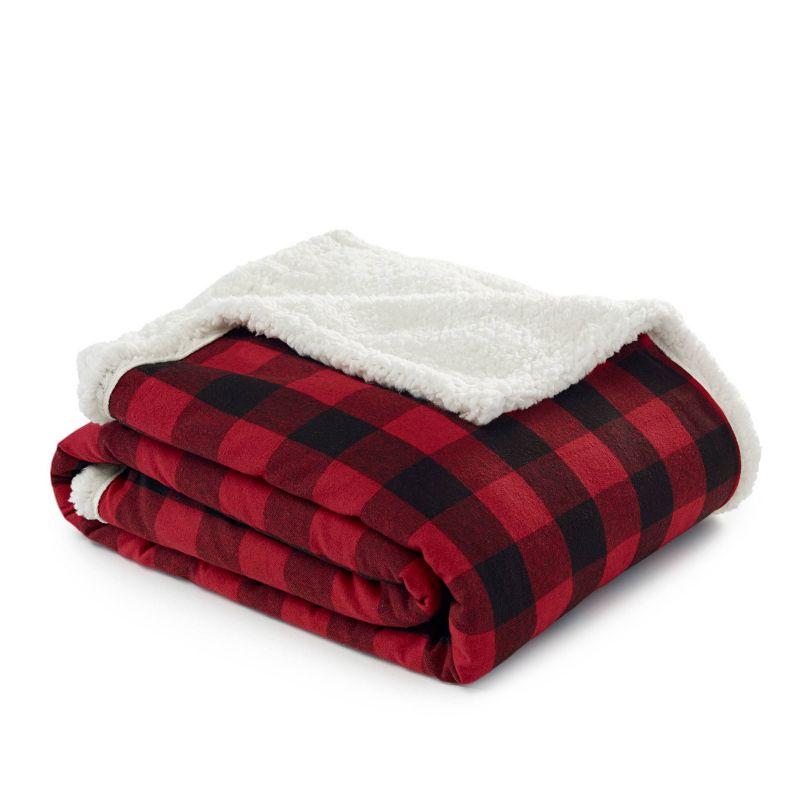 Eddie Bauer Cabin Plaid Black Sherpa 2 Piece Throw Blanket and Pillow Set