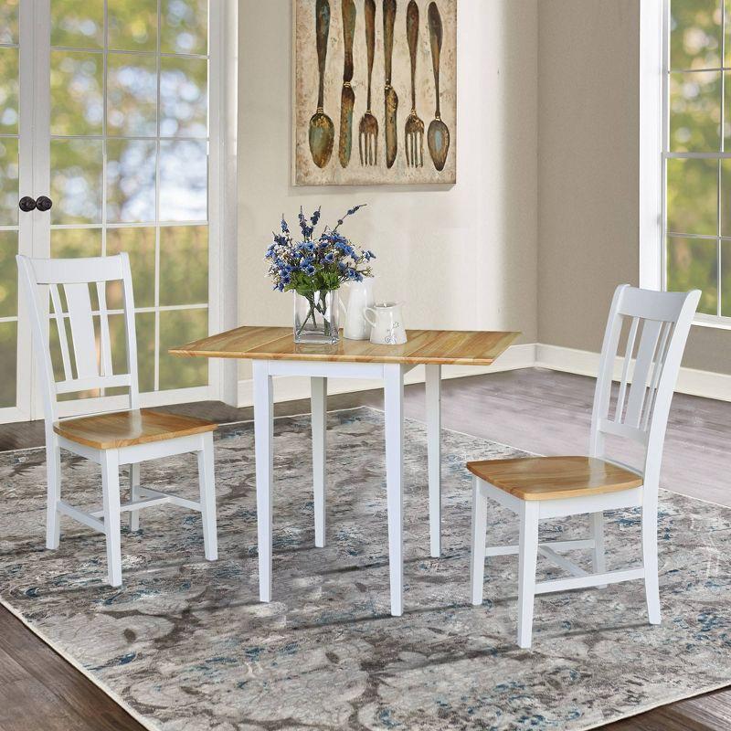 Cain Small Dual Drop Leaf Dining Set with 2 San Remo Chairs White/Natural - International Concepts: Compact, Space-Saving Design