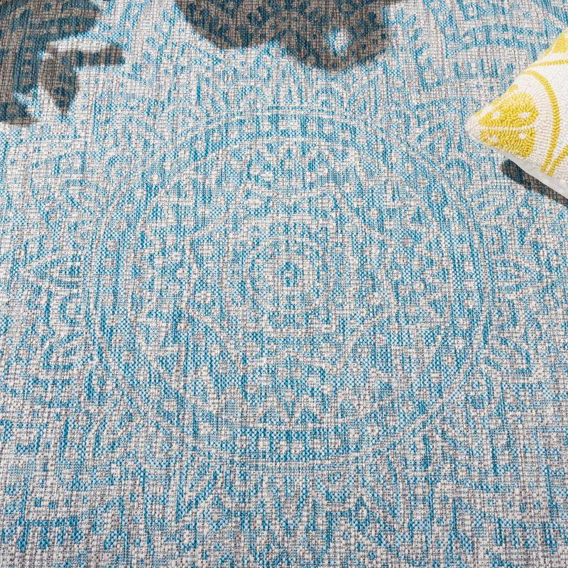 Courtyard CY8734 UV & Stain Resistant Non-Shedding Power Loomed Indoor/Outdoor Runner Rug - Light Grey/Aqua - 2'3"x8' - Safavieh