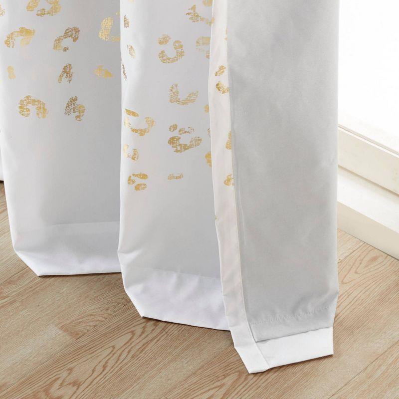 Lillie Metallic Animal Print Blackout Curtain in White and Gold, 50"W x 63"L