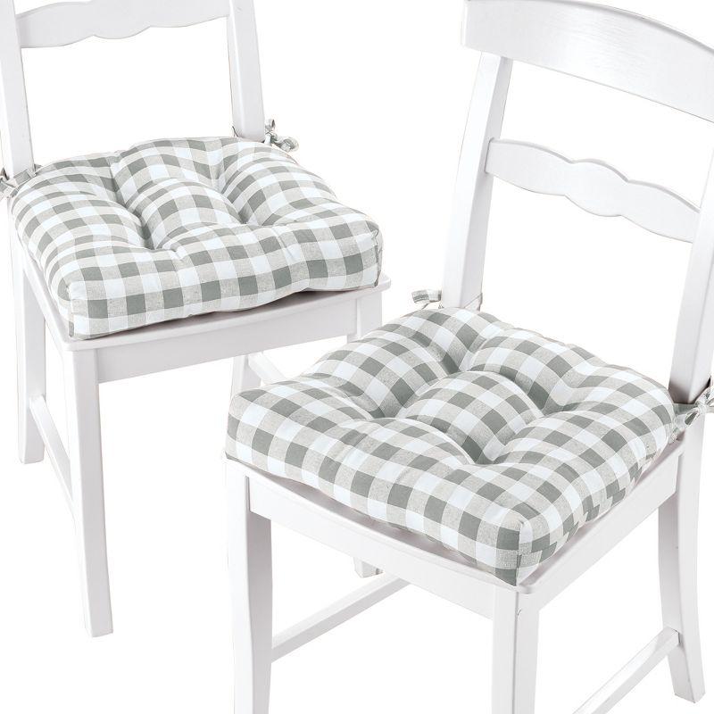 Kate Aurora Set of 2 Country Farmhouse Plaid Stain/Water Resistant Chair Cushions - Gray