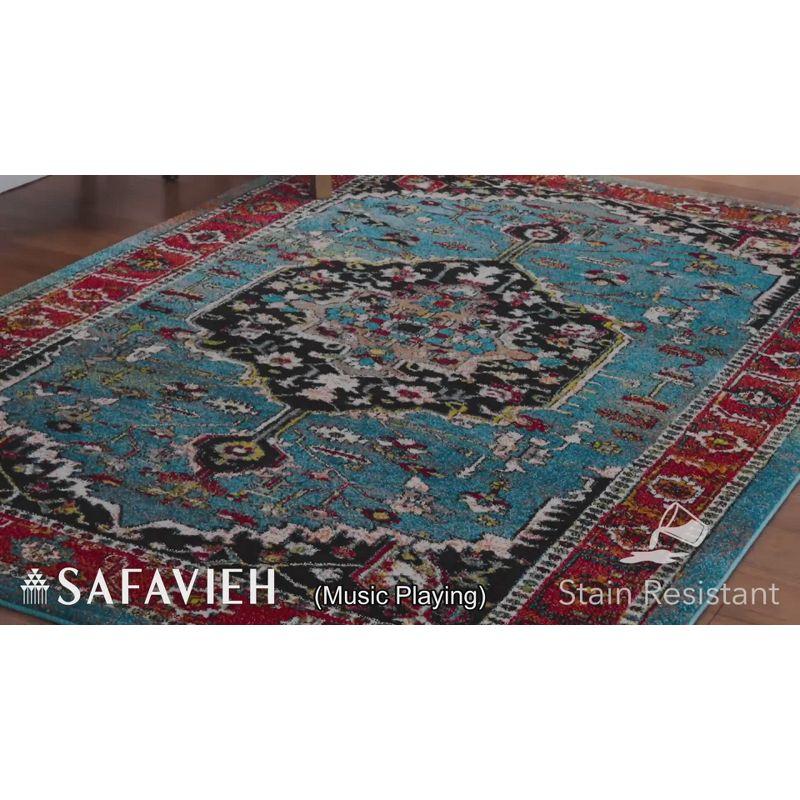 Blue and Red Vintage Hamadan Persian Area Rug