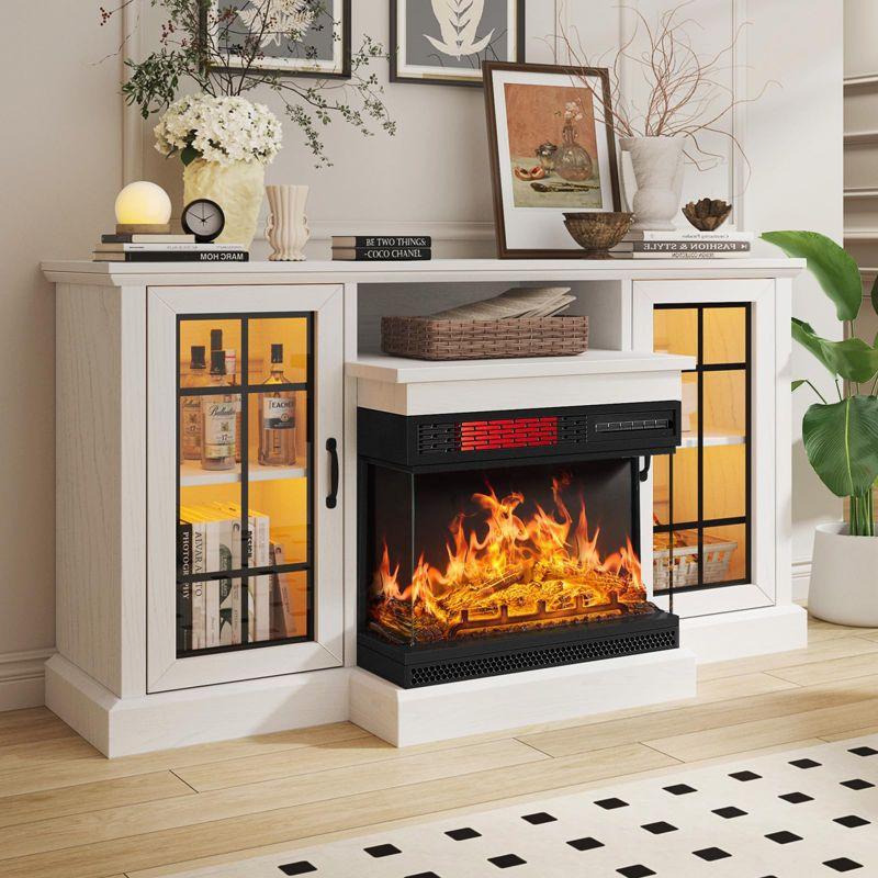 AOXUN 59" Fireplace TV Stand, 3 Sided Glass Media Entertainment Center Console Table for TVs up to 65", White