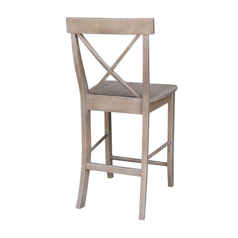 International Concepts 24" X Back Counter Height Barstool Washed Gray/Taupe : Rubberwood Frame, Fixed Seat Height 24"