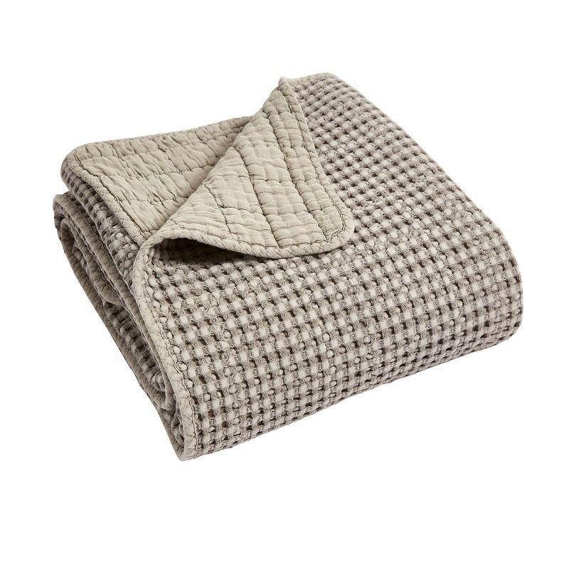 Luxe Taupe Cotton Sherpa Reversible Waffle Throw 50x60