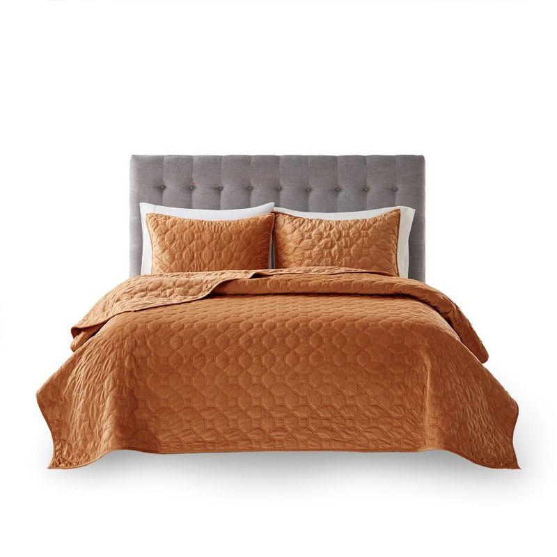 Gayle 3-Piece Casual Geometric Velvet Quilt Set