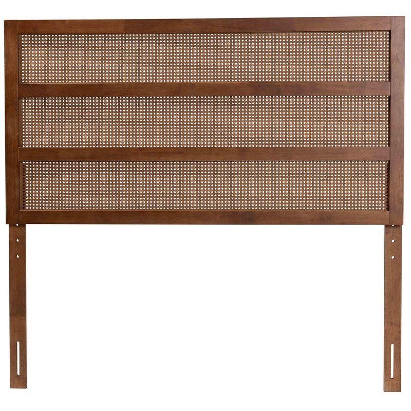 Baxton Studio Berne Mid-Century Modern Ash Walnut Finished Wood Queen Size Headboard with Rattan