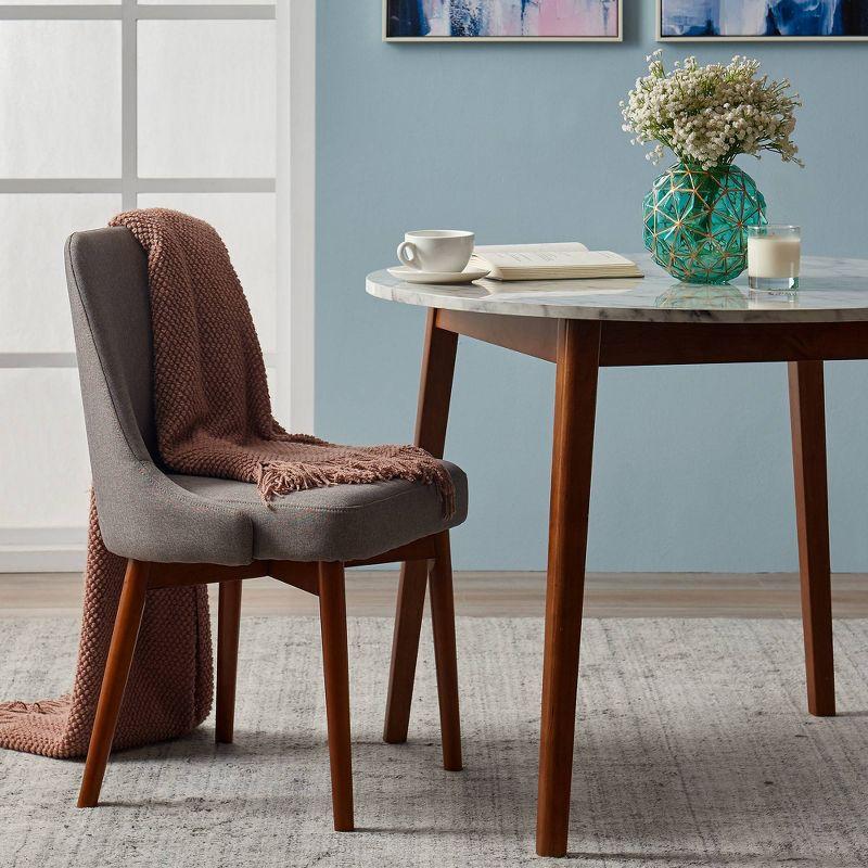 Ashton Round Dining Table with Faux Marble Top Solid Wood Leg Walnut - Teamson Home