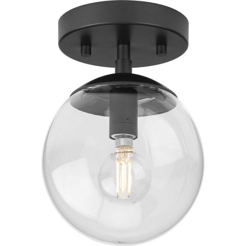 Progress Lighting Atwell 1-Light Flush Mount Ceiling Light in Matte Black with Clear Glass Globe Shade