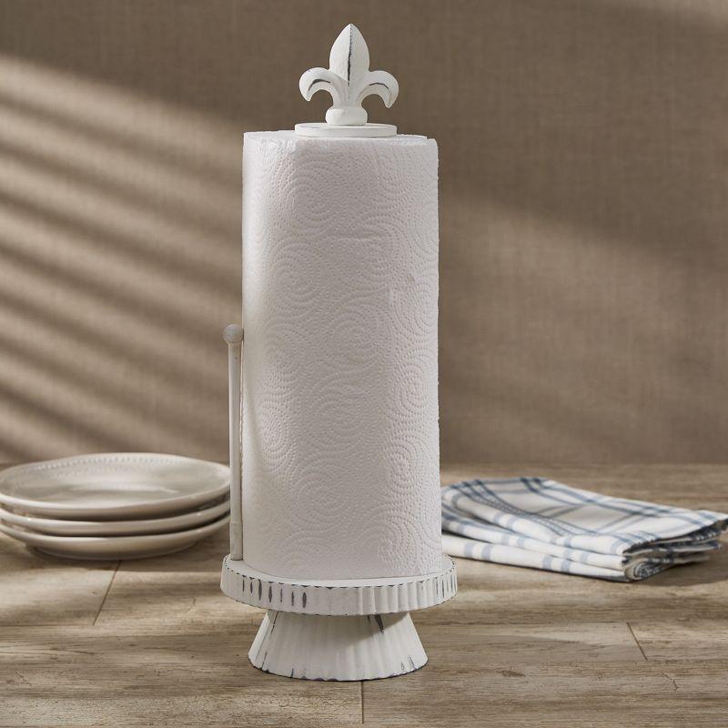 Whitewash Fleur-de-Lis Countertop Paper Towel Holder