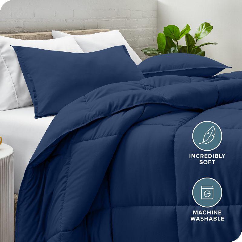 Queen Comforter Set 5Pc Down Alternative Ultra Soft Solid Comforters with Shams, Decorative Pillow & Bed Skirt - Navy