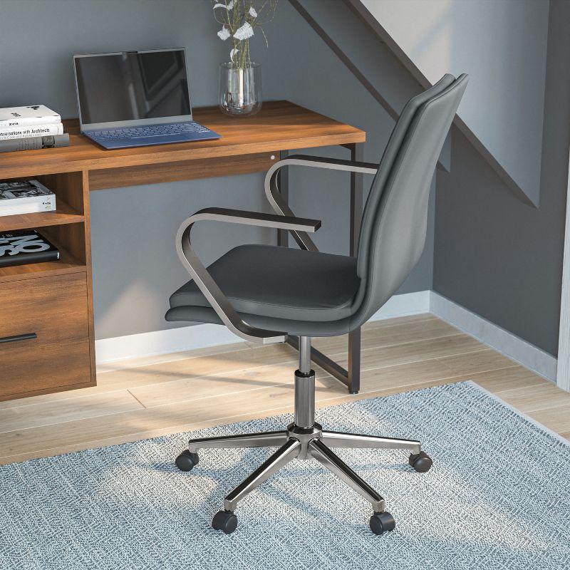 Flash Furniture James Mid-Back Designer Executive Upholstered Office Chair with Brushed Metal Base and Arms