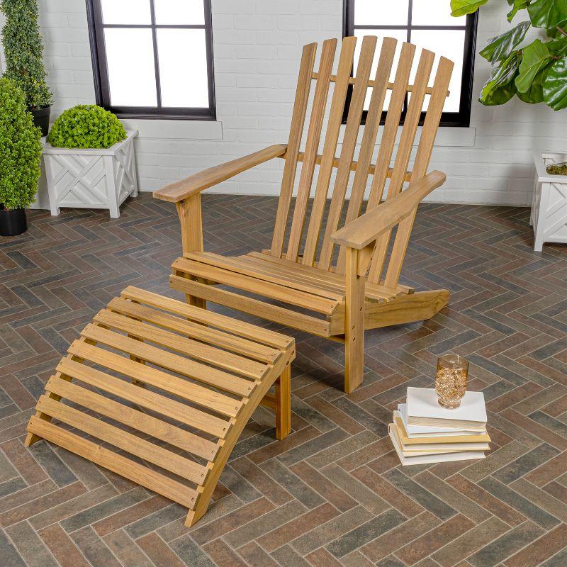 Saranac 2-Piece Traditional Rustic Acacia Wood Adirondack Chair with Detachable Ottoman, Teak Brown - JONATHAN Y